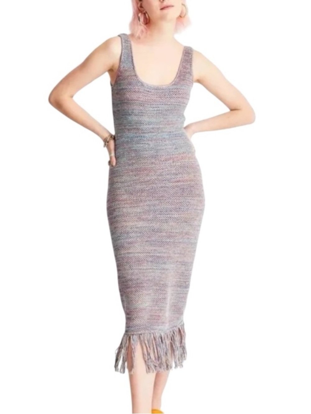 Future collective knit fringe midi dress